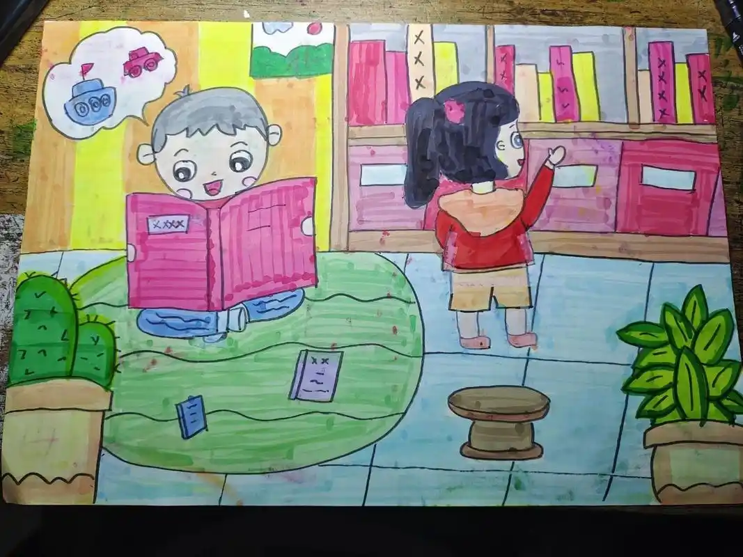 幼儿园考编简笔画《爱读书》《图书馆》