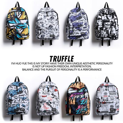 truffle潮牌涂鸦印花书包男ins初中高中双肩包女小学生大容量背包