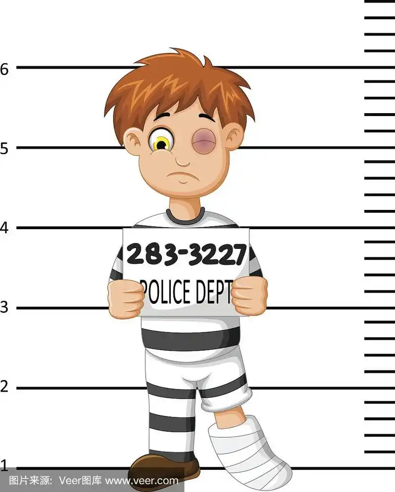 漫画中的男囚犯正在被测量身高