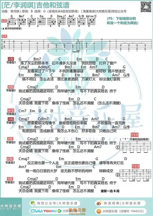 李润祺《茫》吉他谱-g调和弦弹唱谱