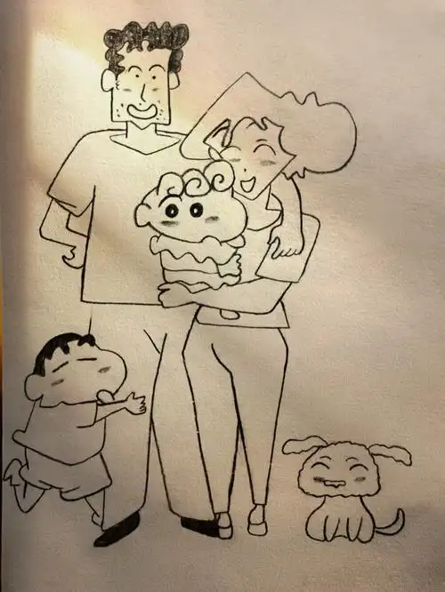 今日简笔画蜡笔小新全家福内有教程