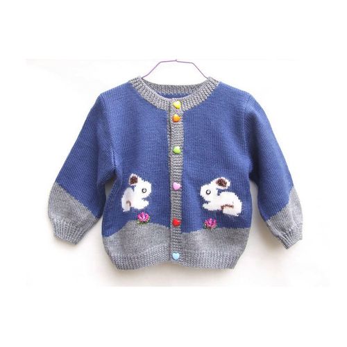 手工编织28#婴儿羊毛线衣宝宝毛衣婴儿手编织毛衣开衫儿童外套蓝