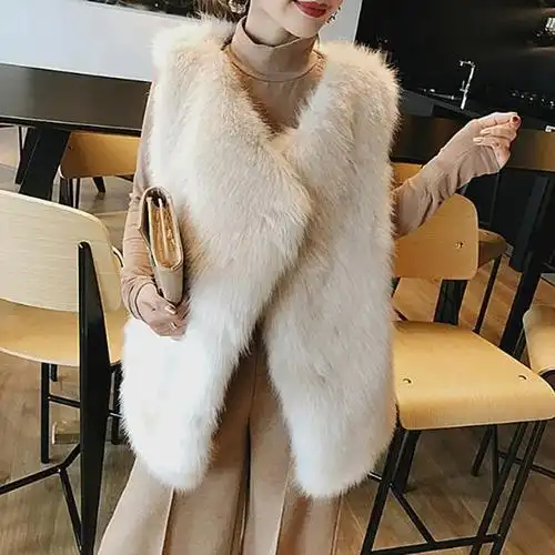 新款皮草马甲女秋冬新款仿狐狸毛背心宽松毛绒绒外套修身显瘦马夹