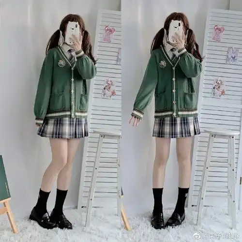 栗子屿猫jk家宝绿色开衫上身图宝绿色开衫专 g 赞 揪一小仙女下图