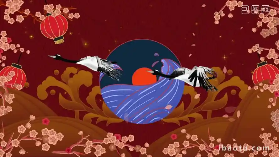 国潮仙鹤花朵中国风背景