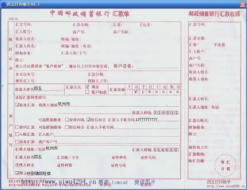 中国邮政储蓄银行汇款单pb汇01打印模板