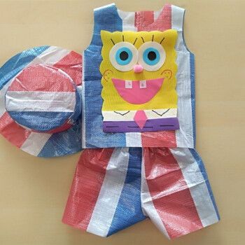 恋业儿童环保衣服男女孩走秀服装子手工diy制作幼儿园塑料袋时装秀 深