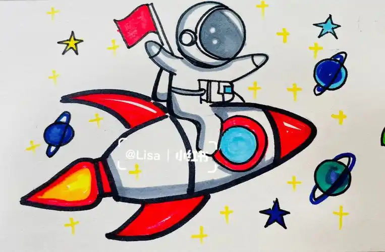 儿童画宇宙飞船宇航员火箭素材