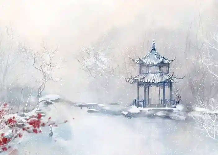 古风插画亭台楼阁雪景来自微博不过