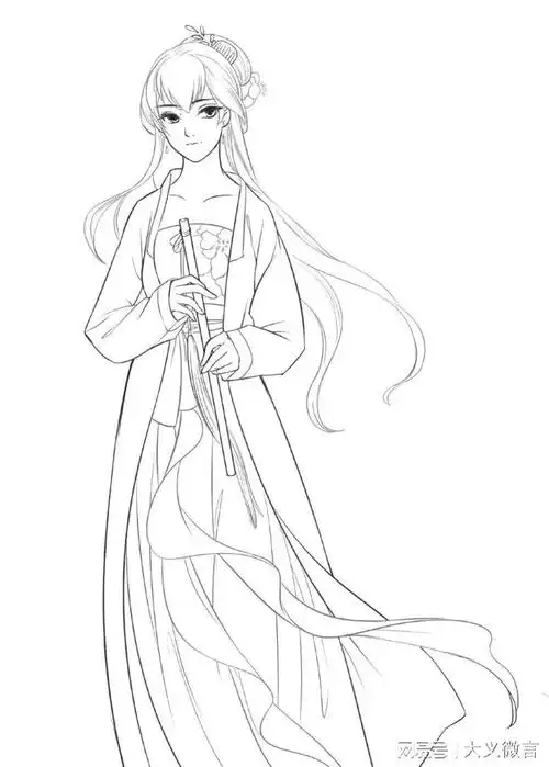 一组古风手绘线稿唯美