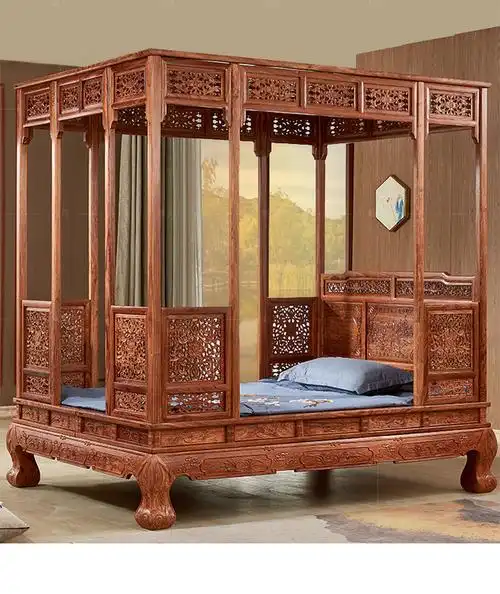 咏月红木家具非洲花梨学名刺猬紫檀实木床婚床双人床喜楹架子床1820米