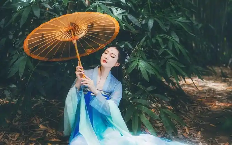 撑着油纸伞汉服美女