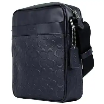 coach蔻驰男包男士黑色牛皮革c纹单肩斜挎包深蓝色