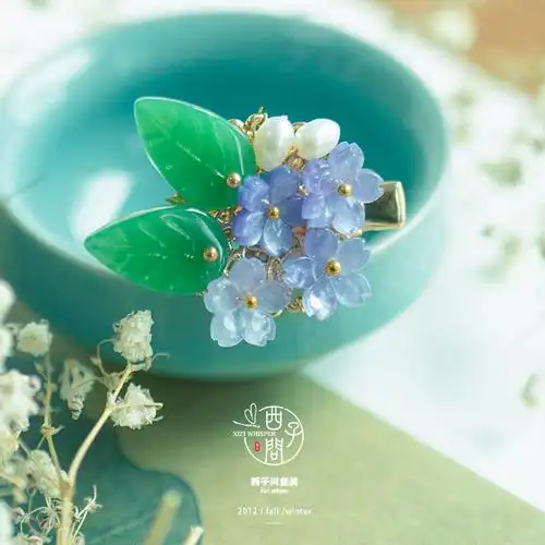 西子问原创汉服手工头饰小女孩玉坠发饰品女童发夹流苏古风配饰