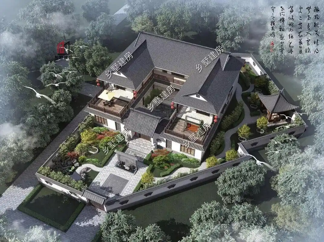 中式二层四合院,感受中式魅力 92现代农村合院自建房多是一进院落