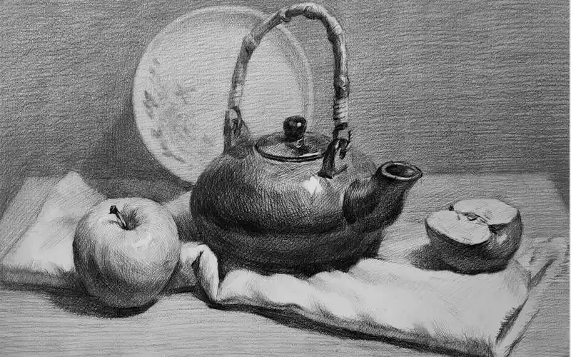 素描静物2小时联考静物组合示范光影素描苹果陶罐