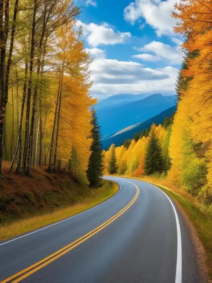 公路美景素材图片,秋天路边树木风景.公路两旁的树木,染上了金 - 抖音