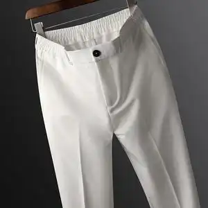 浪凡追夜轻商务免烫白色西裤男春秋修身九分小脚裤松紧腰休闲裤男
