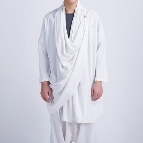 粗麻布长衫唐装中式汉服长袍宽松大褂盘扣古装男马褂茶服演出服