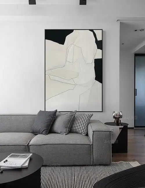 黑白灰抽象艺术客厅装饰画现代餐厅背景墙挂画玄关壁画留白j5070cm