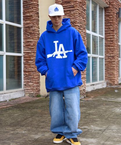 重磅oldschool嘻哈街舞oversize大码厚实hiphop浅蓝色牛仔裤