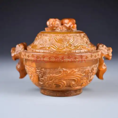 求福阁牛角凤纹盖罐民间收藏古董古玩艺术品收藏品文玩