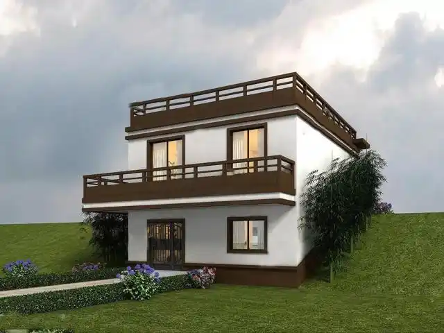 现代简约农村10万元一层半坡地小别墅