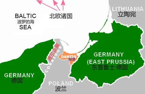 位于波兰走廊的但泽是一战后列强专门从德国领土中划给波兰的出海