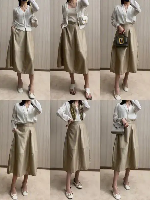 164100香槟色半裙的6种穿搭