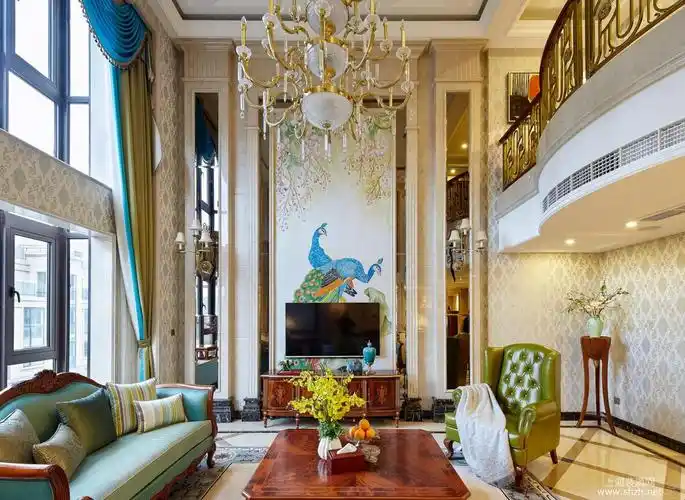 挑空独栋别墅美式风格完工实景-上海腾龙设计装潢工程有限公司-上海