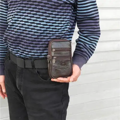 手机腰包皮带老年人裤腰带钱包真皮竖款男爸爸爷爷手机包