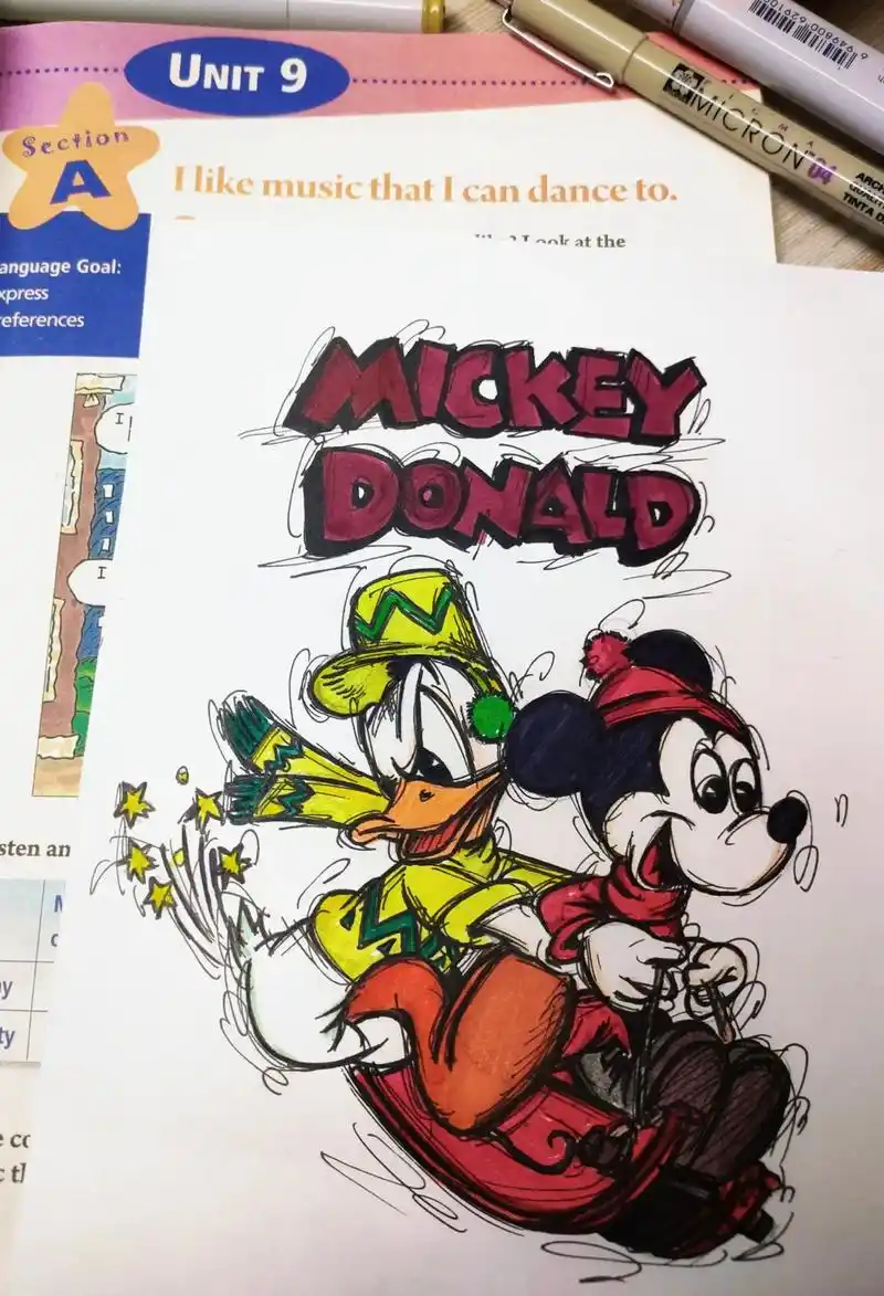 米奇&唐老鸭.迪士尼手绘复古海报#马克笔手绘 #迪士尼 #米 - 抖音