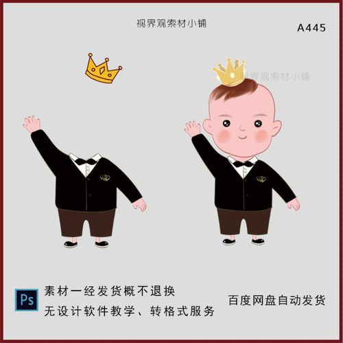 a445西装绅士皇冠男孩小王子宝宝生日周岁卡通可爱大头贴设计素材