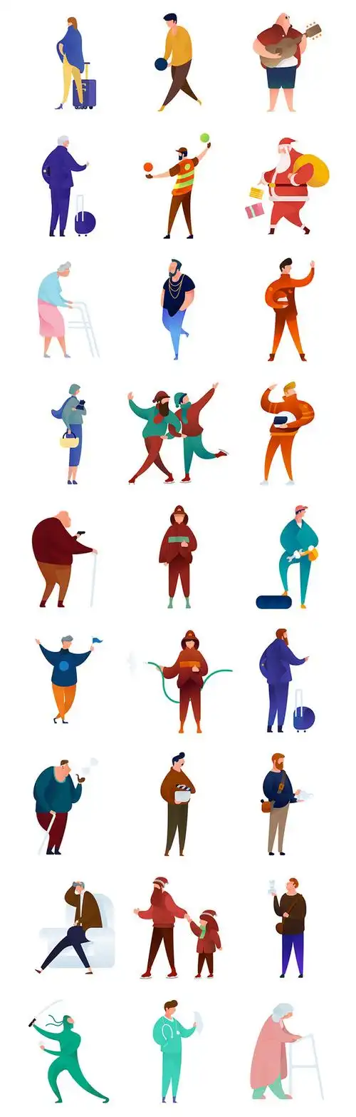 扁平人物职业男女动作姿势生活百态老人节日ui插画ai矢量插素材淘宝网