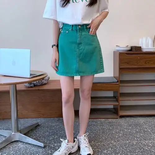 singsong2021新款夏季高腰显瘦牛仔裙纯色百搭短款半身半身裙