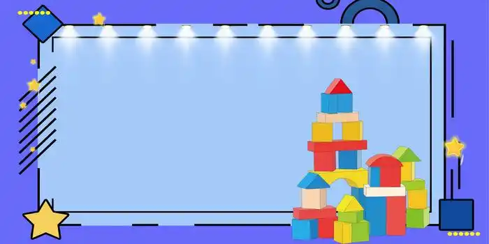 手绘搭建积木蓝色卡通可爱风小清新边框背景