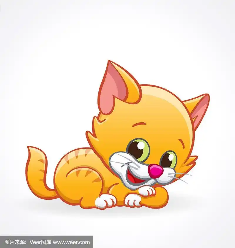 可爱的微笑卡通小猫躺