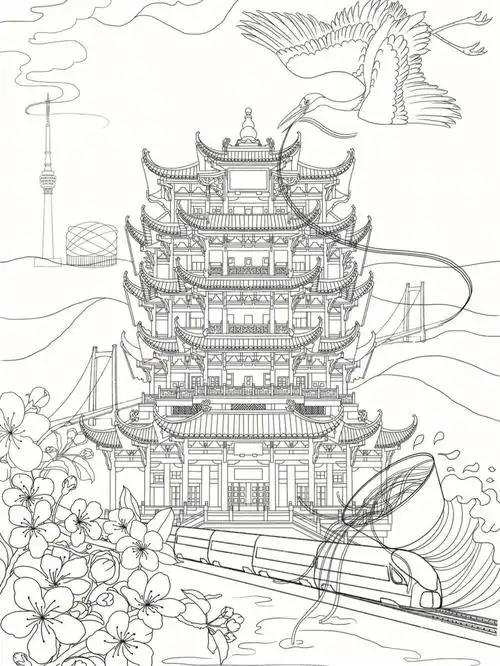 国风插画古建筑学员线稿作业