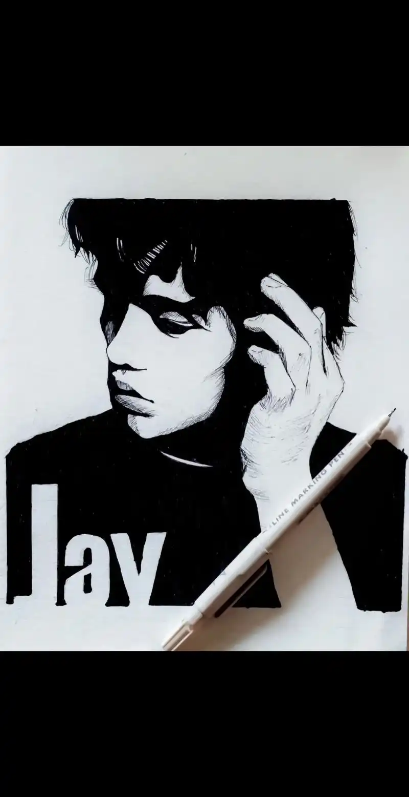 手绘周杰伦专辑封面#画画 #黑白系 #周杰伦@会火