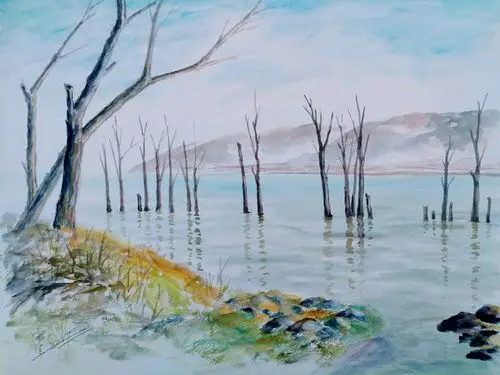 《洱海之晨》水彩 31/43公分 2017.01 大理慧欣油画工作室