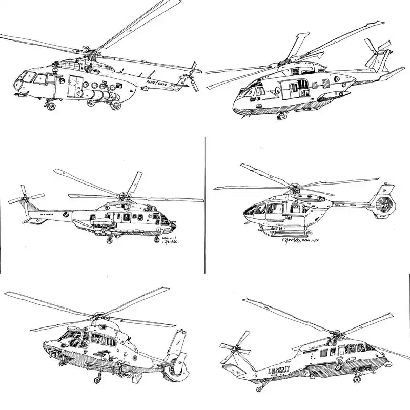 军事题材类速写 | 直升机.#手绘 #风景速写 #钢笔画 # - 抖音