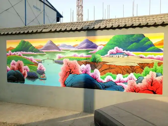 建筑工地围墙围挡手绘农民画改造工作进度