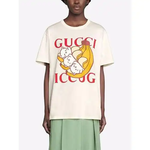 古驰gucci上衣女士奢侈品xbananya印花工艺t恤白色m