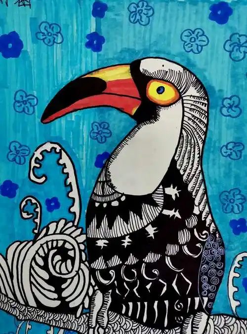 名仕色彩班3轮作品《线描鸟》