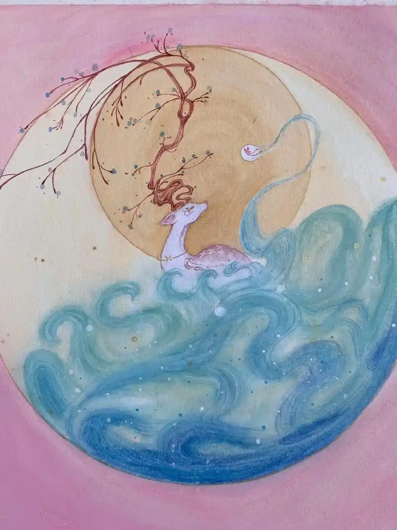 端午安康,神鹿送福.第一次用生宣纸画画,是@子翼 老师的课程 - 抖音