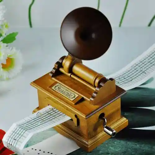 复古diy木质手摇纸带 18音留声机音乐盒谱曲八音盒男友女生日礼物