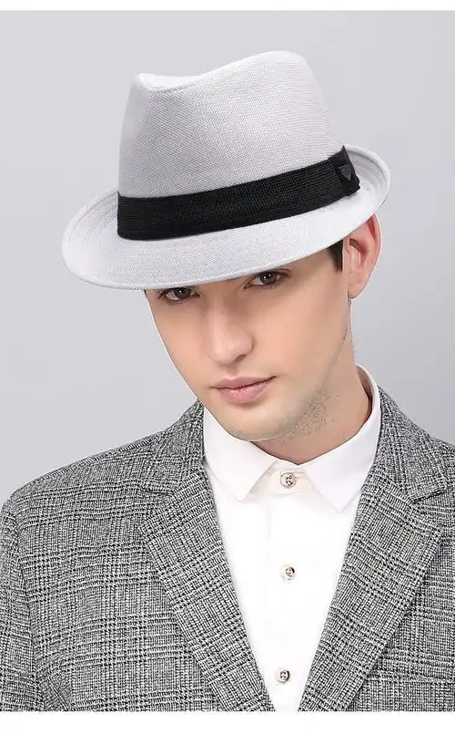 白色棉麻小礼帽男士大头围帽子韩版夏季透气复古遮阳帽亚麻青灰色m偏