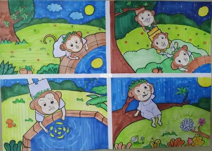 猴子捞月连环画简笔画