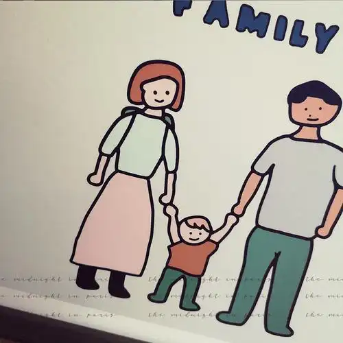 韩国ins超火简笔画呆萌稚趣儿童画温馨一家人实木电表箱挂画装饰
