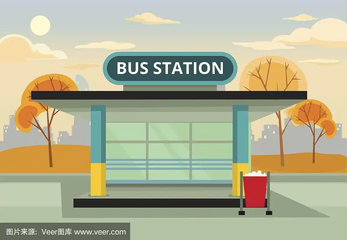 公共汽车站.矢量平面插图